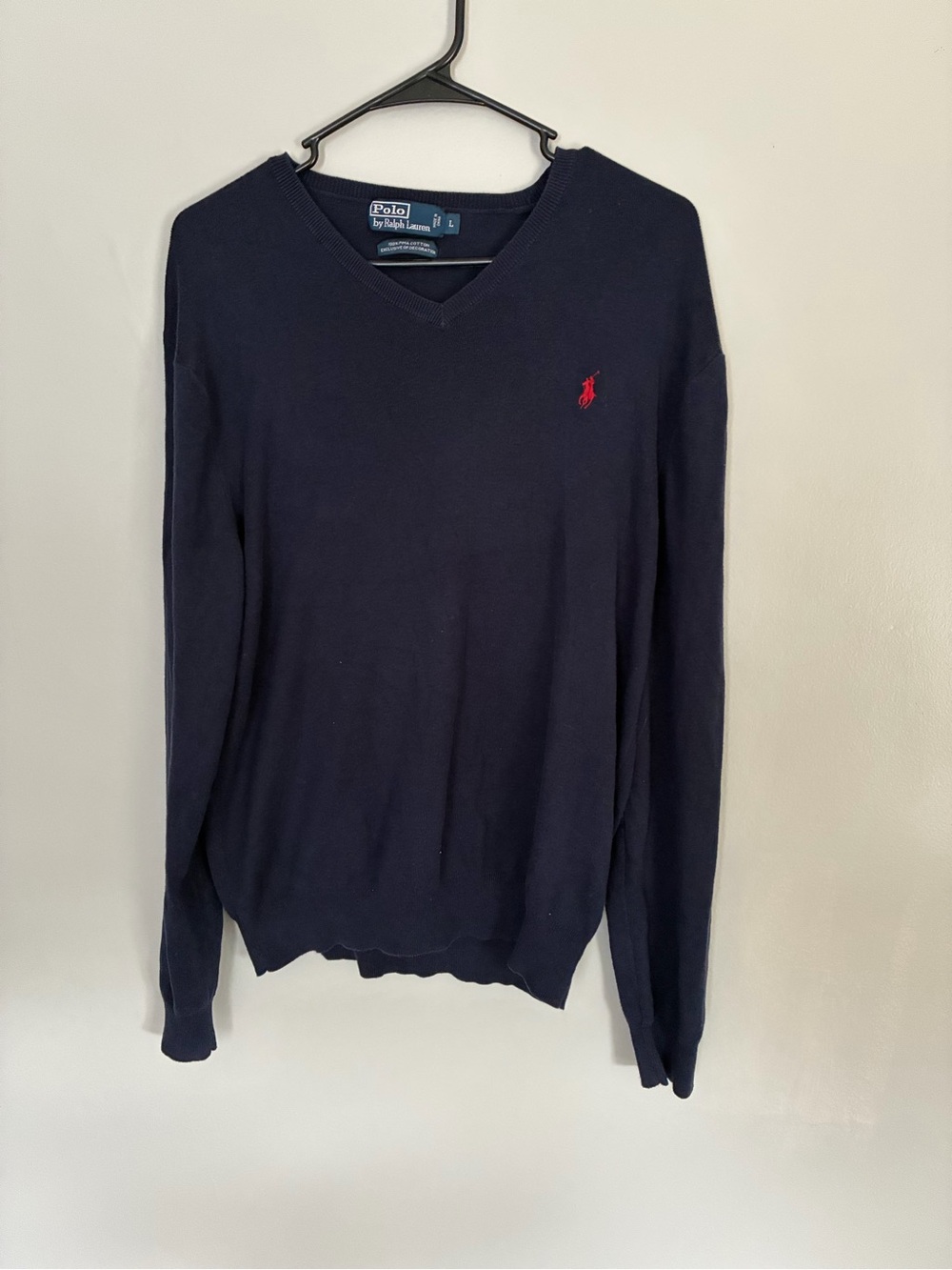 Polo by Ralph Lauren Navy V-Neck Sweater with Red Pony Logo men’s L